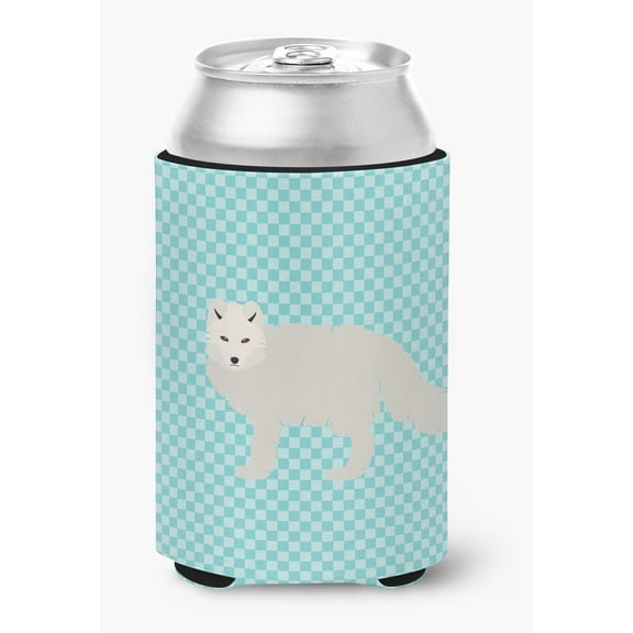 White Arctic Fox Blue Check Can or Bottle Hugger