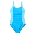 thumbnail image 4 of Ramiter Girls Bathing Suits Girls Swimsuit One Piece Modest Girls Bathing Suit Solid Square Neck Ruched Adjustable Straps Padded Swimwear Sky Blue,9-10 Years, 4 of 4