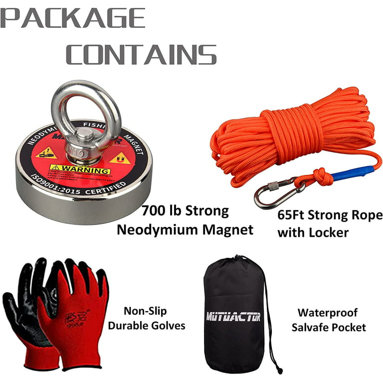 MUTUACTOR Fishing Magnets 700lbs with 20m Durable Rope,N52 Neodymium Retrieval Magnets,Powerful Magnets for Fishing and Magnetic Recovery Salvage