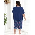 thumbnail image 2 of Homlouue Plus Size Womens Pajama Sets,V-Neck Sleepwear Top&Capri Printed Pants with Pockets,2 Piece Womens Lounge Set(4XL,Blue), 2 of 8