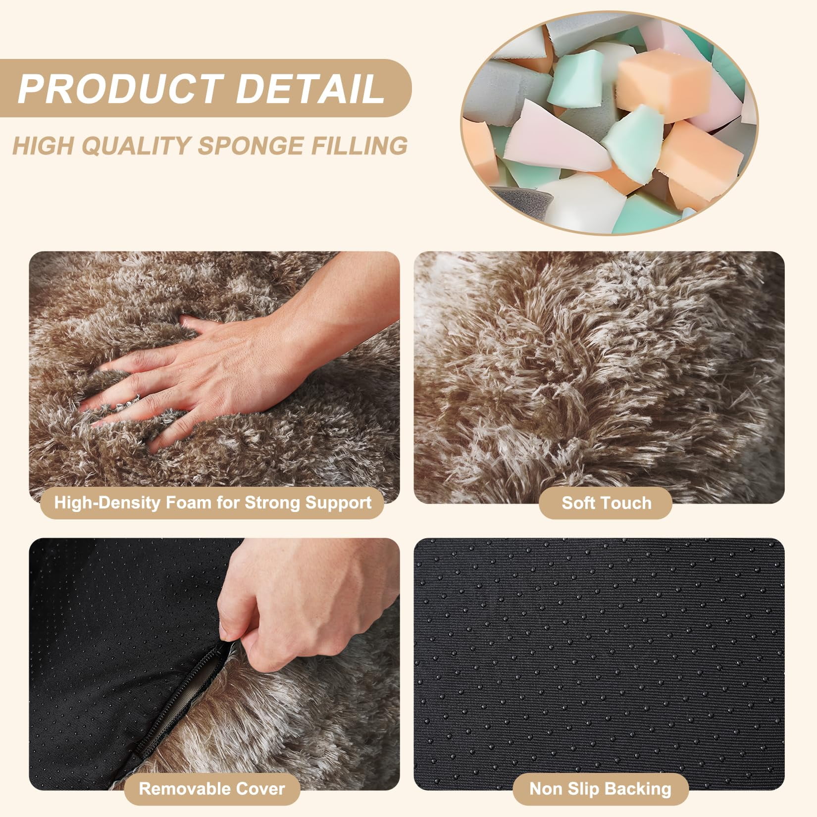 Kojooin Bean Bag Chair, Faux Fur Bean Bag Chairs for Adults, Kids Bean Bag Couch with Armrest, Soft Foam Filled Fluffy Couch Lazy Sofa Chair for Reading Gaming