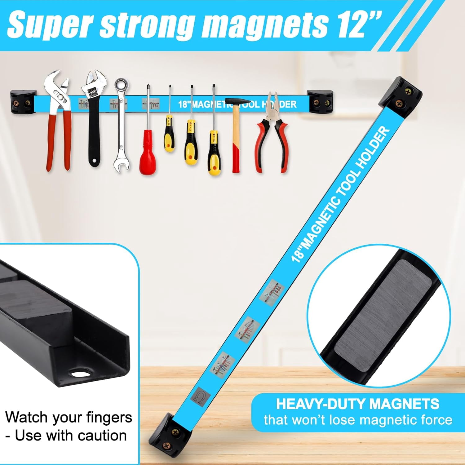 8PCS 18-inch Heavy Duty Magnetic Tool Holder Strips - Strong Magnet Bar for Garage, Workshop, Toolbox Organization & Storage