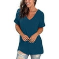 thumbnail image 4 of LVCBL Womens Summer Tops V Neck Shirts Casual Rolled Sleeve T Shirt Side Split Tunics S-2XL, 4 of 6