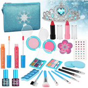 24 Pcs Kids Makeup Kit for Girl, Washable Makeup Kit Real Cosmetic Toy with Bag, Safe & Non-Toxic Frozen Makeup Set for Princess, Toddler Makeup Set Kids Toys for 3-12 Years Old Girls Gift