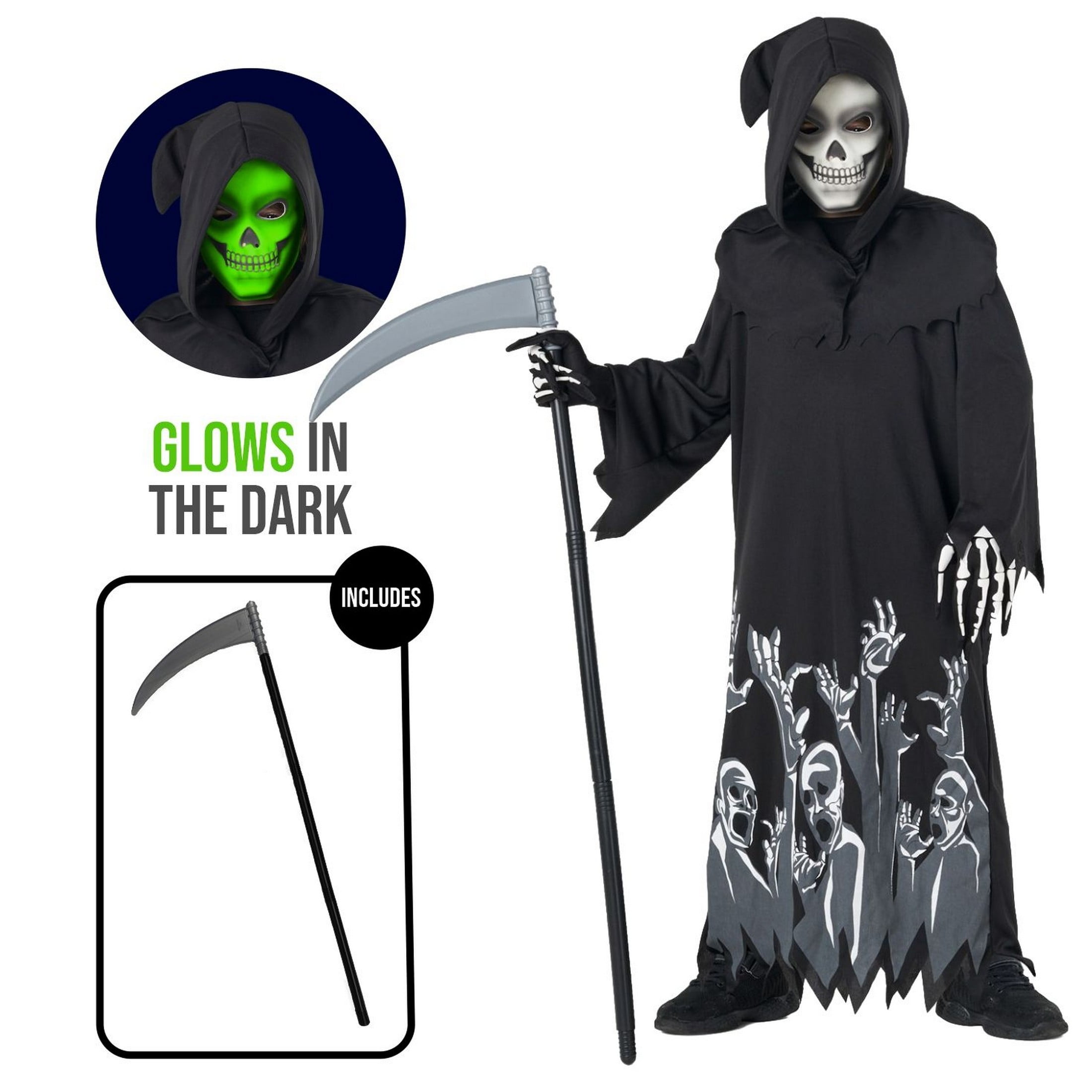 Harlequin Child Reaper Black (L) – Kinderkostüm In Größe 10-12 Jahre, Schwarzes Halloween- Oder Karnevalskostüm