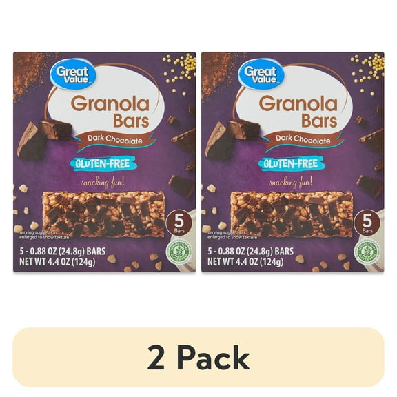 (2 pack) Great Value Gluten-Free Dark Chocolate Granola Bars, 4.4 oz, 5 Count Box
