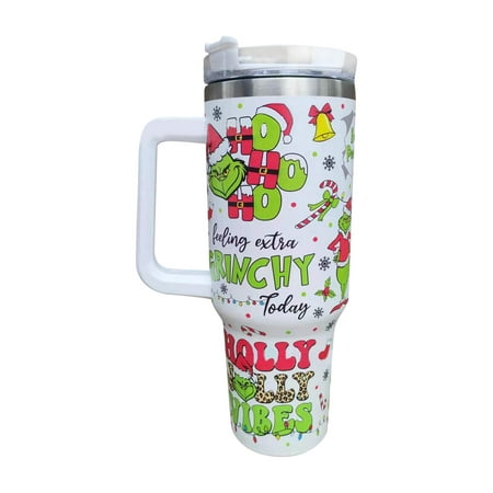 

The Grinch Christmas Tumbler Car Tumbler 40 oz Tumbler with Handle Stainless Steel Insulated Travel Coffee Mug Double Wall Vacuum for Ice Drinks & Hot G