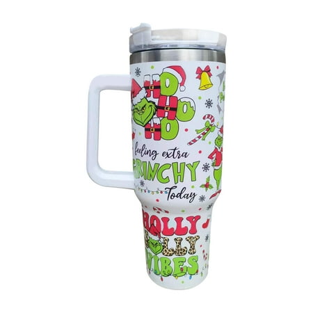 

DJKDJL The Grinch Christmas Tumbler 40 oz Tumbler With Lid and Handle – 34 Hours Cold – Vacuum Insulated Sweat-Proof Body – Large Insulated Mug for Cold and Hot Drinks – G