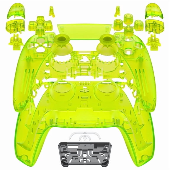 eXtremeRate Full Set Shell with Buttons Touchpad Cover, Clear Lime Green Custom Replacement Decorative Trim Shell Front Back Plates Compatible with p s 5 Controller BDM-030 BDM-040 BDM-050