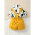 thumbnail image 4 of Mikrdoo Toddler Baby Boys Clothes Baby OOTD Dinosaur Bow Tie Turn-down Collar Shirt Straps Suspender Shorts 2PCS Outfits Yellow 2-3 Years, 4 of 7