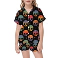 thumbnail image 5 of SJLDQY Girls Halloween Pajama Sets Skull Graphic Short Sleeve Shirts and Shorts 2 Piece Sets Casual Hallowmas Sleepwear Button Down Pjs Sets, 5 of 5