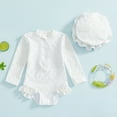thumbnail image 2 of Splozh Baby Girl Swimsuit Infant Toddler Girl Swimsuit Baby Long Sleeve Rash Guard Girl Hollow Out Swimwear with Sun Hat White,3-6 Months, 2 of 6