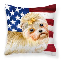 Carolines Treasures BB9668PW1414 Morkie Patriotic Fabric Decorative Pillow 14Hx14W multicolor