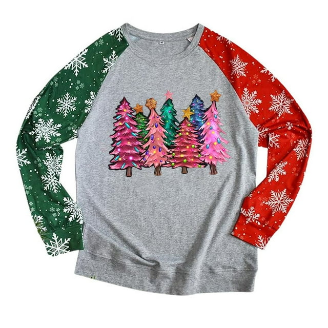 EHQJNJ Sweat-Shirt à Nœud pour Femmes Tendance Manches Longues Col Rond Imprimé de Noël Léger Hoodie Sweat-Shirts Graphiques Tunique Tendance pour Femmes