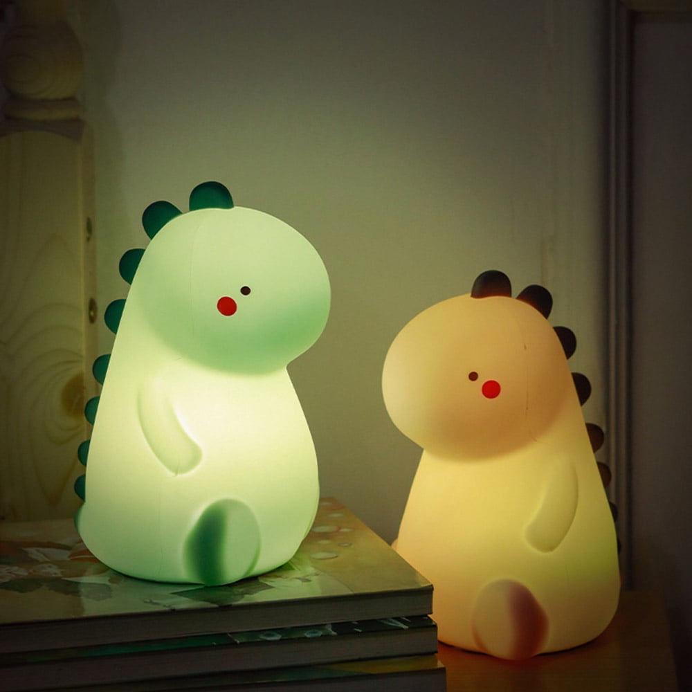 LNGOOR Dinosaur Night Light for Kids, LED Nursery Lamp for Toddler's Room, Cute Color Changing Silicone Baby Night Light with Touch Sensor, Dinosaur Gifts for Boys Girls(Pink)