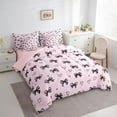 thumbnail image 3 of Manfei Black Pink Ribbon Bedding Comforter Set 7 Pieces for Kids, Kawaii Love Heart Full Bedding Set, Cartoon Princess Style Reversible Fitted Sheet Flat Sheet, Microfiber Bedroom Decor, 3 of 7