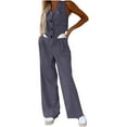 thumbnail image 2 of Wensltd Womens Solid Color V-neck Sleeveless Vest High Waisted Wide Leg Pants Set, 2 of 8