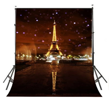 GreenDecor Polyster 5x7ft Backdrop Paris Eiffel Tower Background Dreamlike Fountain Night View Photography Backdrops Studio Props Wall Room