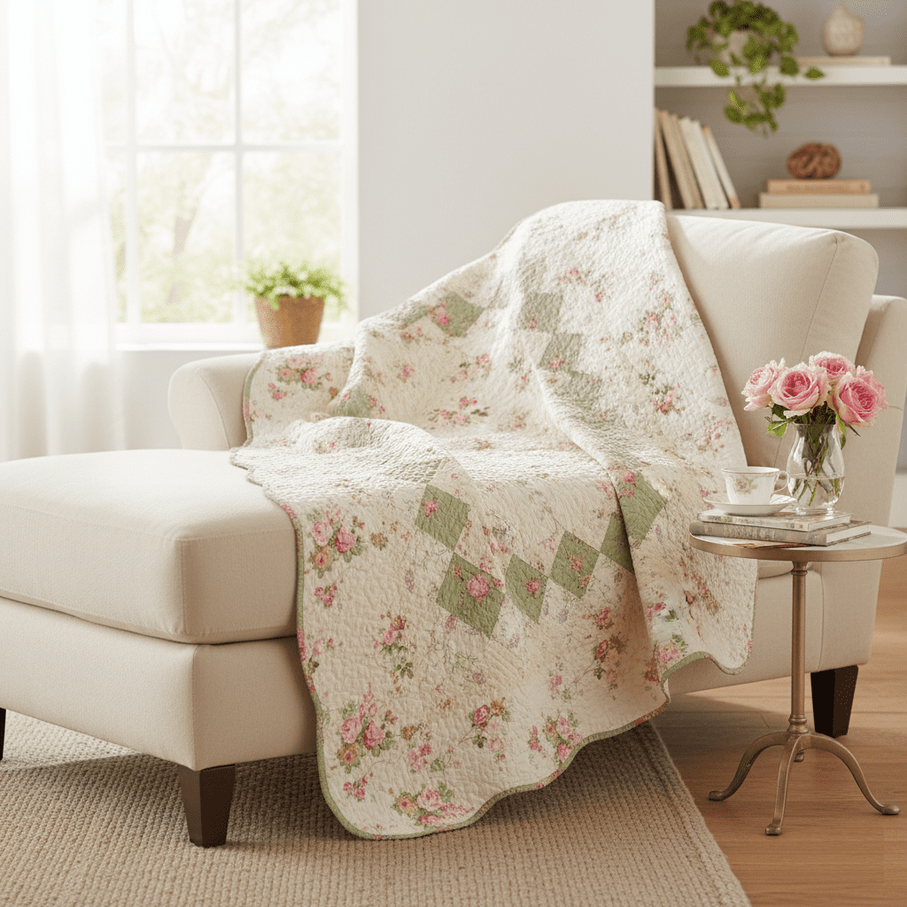 Global Trends Bloomfield Vintage Style 100% Cotton Patchwork Throw Blanket for Adults and Kids, 50x60 Inches