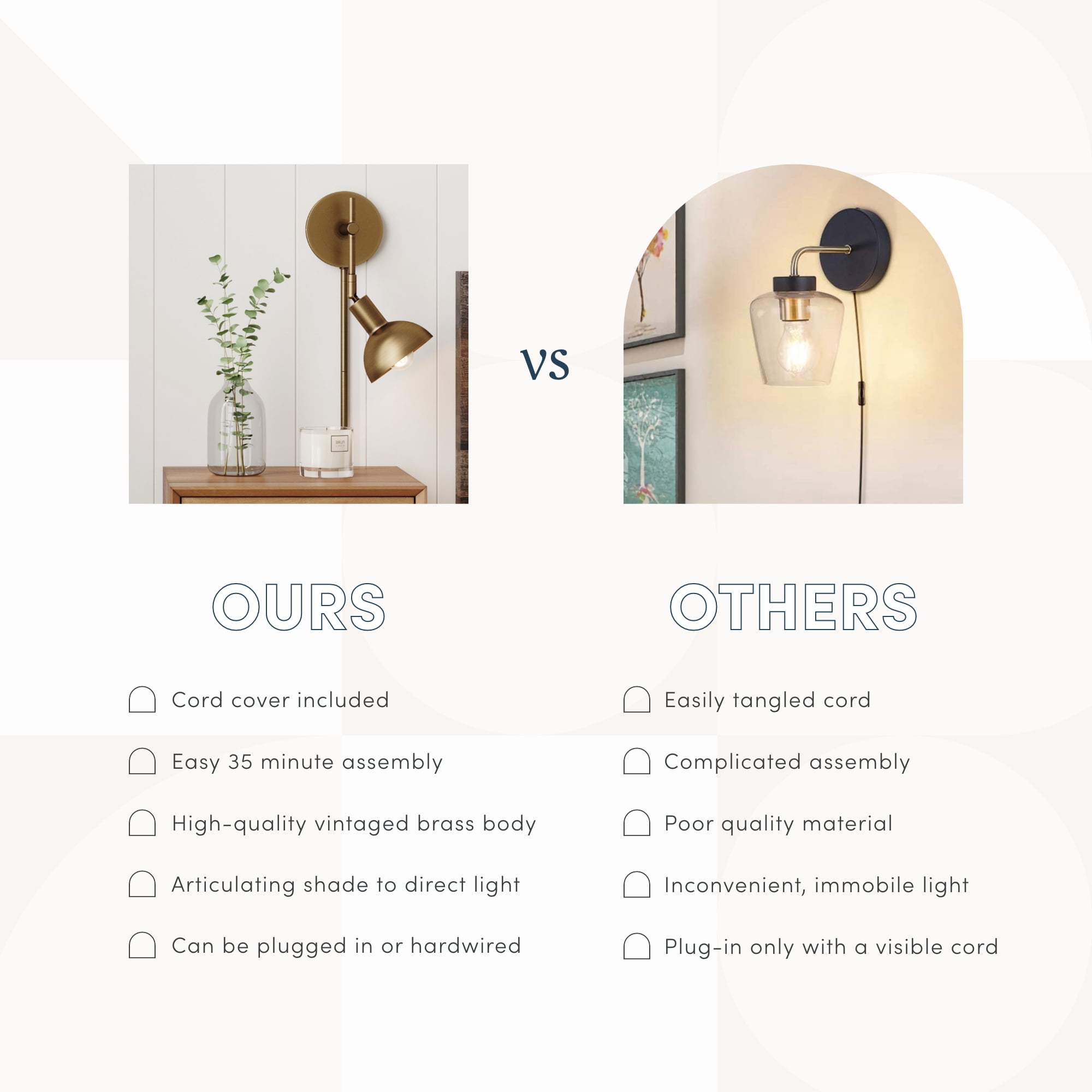 Nathan James Tamlin Brass Wall Mounted Sconce 1-Light Fixture with Plugin and On/Off Switch