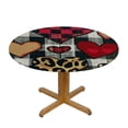 thumbnail image 3 of PIKWEEK Valentine's Day Table Round Cover Elastic Edged Tablecloth,Love Hearts Fitted Circle Tables Cover Waterproof Wipeable Tabletop Protector Cloth for Indoor Outdoor Use Vintage Linen and Black, 3 of 7