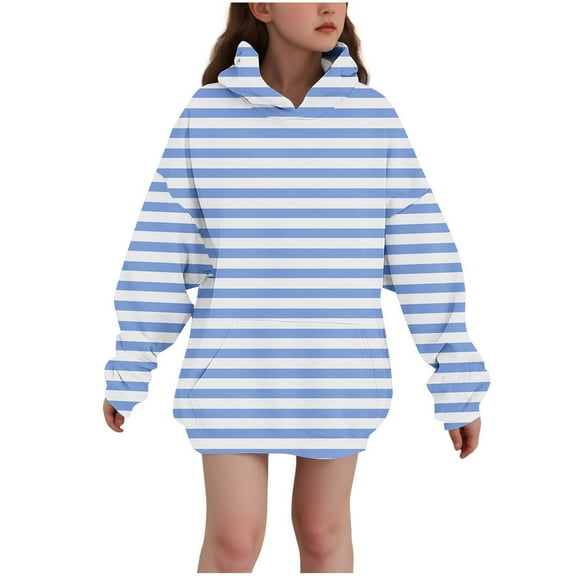ShomPort Children Hooded Sweatshirt Striped Printed Casual Long Sleeve Lightweight Tops Outdoor Pocket Blouses for Infant