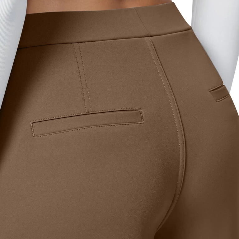 brown dress pants petite Holzkary for Womens Stretchy High Waisted Straight Wide Leg Trousers Pull On Work Office Business Casual Slacks with Pockets for Teacher Xl What To Wear To asymmetric dress These dress pants for Size:S / US 2-4