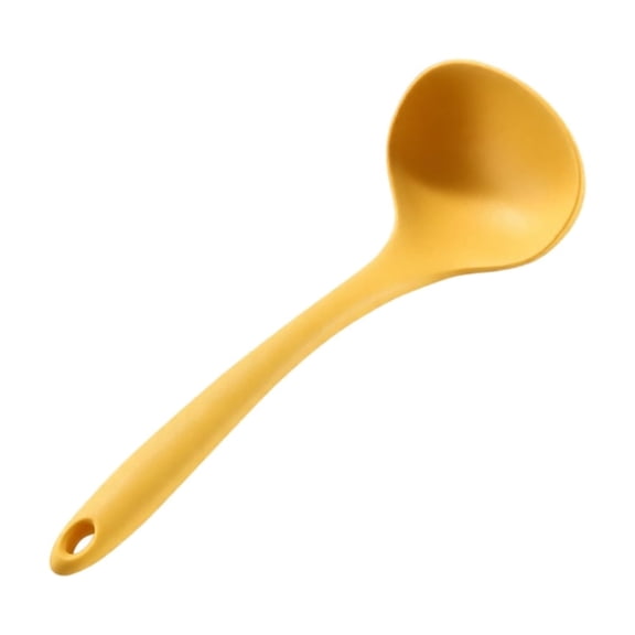 Silicone Soup Ladle with Long Handle and Hanging Hole, Yellow, for Non-Stick Cookware, Kitchen Utensil