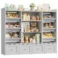 thumbnail image 3 of Hiphuta 55" Wide Toy Storage Organizer with 4 Removable Drawers, 4-Tier Kid Bookcase with 6 Bins, Toy Organizer with Bookcase for Kid Bedroom Playroom, Gray, 3 of 9