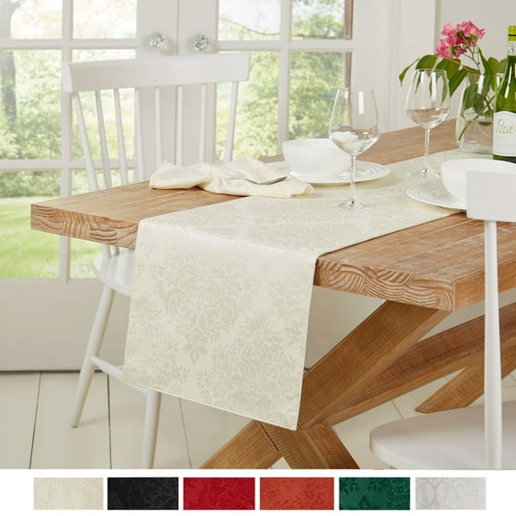 Town & Country Living Lexington Table Runner 15"x72" Rectangle, Stain Resistant Machine Washable Cotton/Polyester, Damask Cream