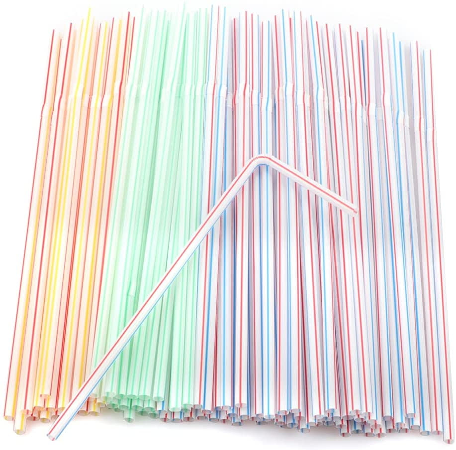 100Pcs Flexible Disposable Plastic Straws for Kids and Adults Parties Bar Beverage Shops 