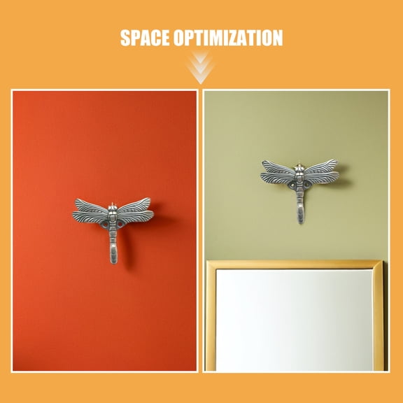 ETHZZLE 2Pcs Elegant Plated Silver Dragonfly Wall Hooks Zinc Alloy Vintage Decorative Hangers
