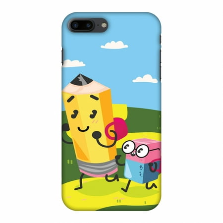 iPhone 8 Plus Case - Cute Pencil & Eraser, Hard Plastic Back Cover. Slim Profile Cute Printed Designer Snap on Case with Screen Cleaning