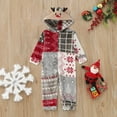 thumbnail image 2 of Mrzhqd Family Christmas Pajamas Matching Sets Baby Christmas Print Long Sleeve Hooded Jumpsuit Pajamas Warm Soft Winter Loungewear,Red,Size 3-6 Months, 2 of 8