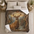 thumbnail image 5 of Stag in Forest Stream with Antler Branch Border, Regal Rustic Wildlife Art for Deer Lovers, Warm Flannel Blanket for Cabin and Lodge, Father's Day Gift, Home Decor, 5 of 9