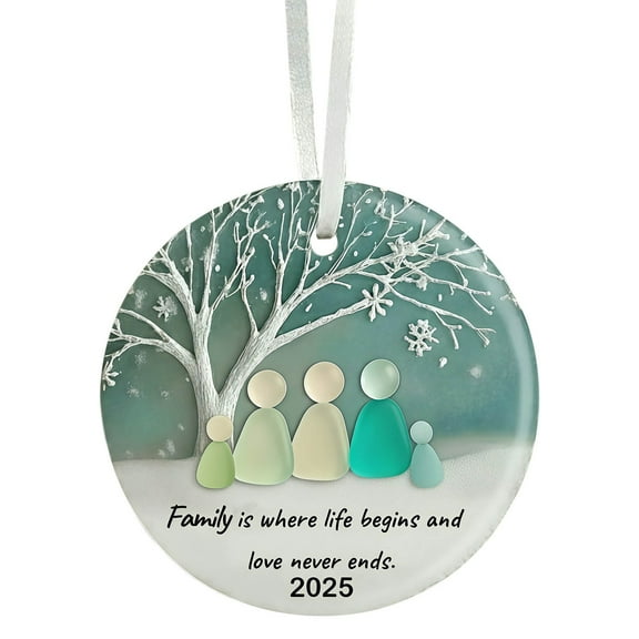LanSuare Round-Shaped Sea Glass Family Decor, 3.14Inch Plastic hristmas Tree Hanging Ornaments, Family Holiday Keepsake Gift Family Ornament for Mom and Dad