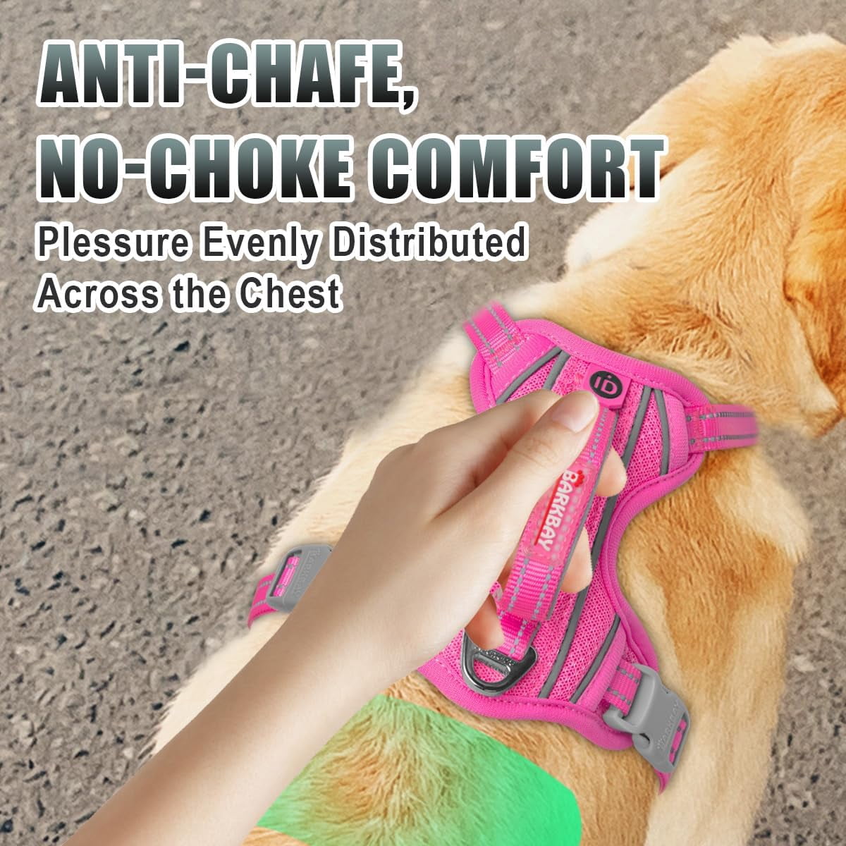 No Pull Dog Harness Large Reflective Dog Harness with Front Clip and Easy Control Handle for Walking Training Running with ID tag Pocket(Pink,L)
