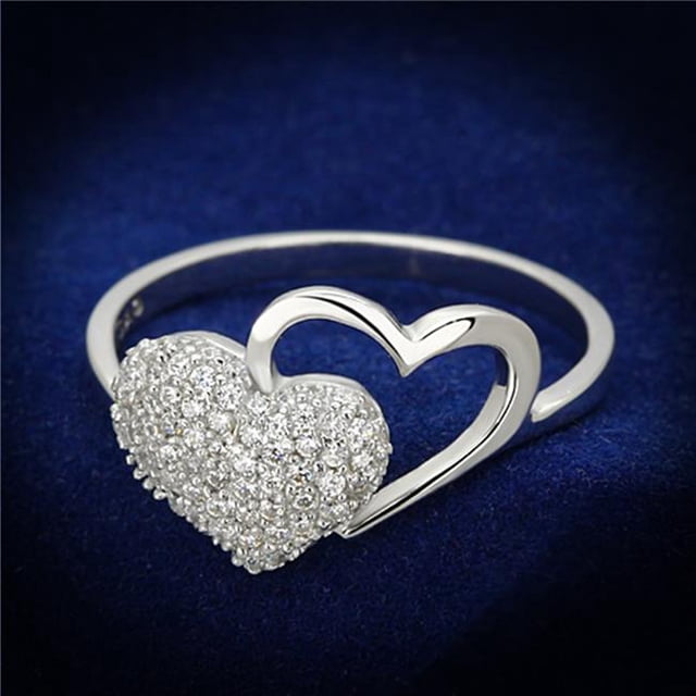 Women Rhodium 925 Sterling Silver Ring with AAA Grade CZ in Clear - Size 8