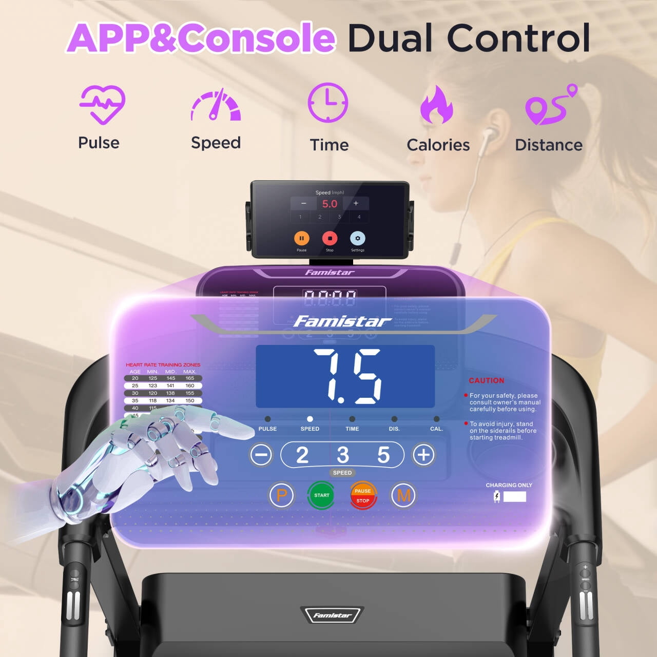 Treadmill for Home, Portable Folding Electric Exercise Treadmill with Adjustable Incline, APP Control, 64 Programs, 320 lb Capacity, 7.5MPH, Bluetooth Speakers, Running Walking Jogging, 01/18 Update