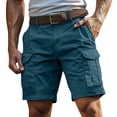 thumbnail image 3 of Mens No Belt Dual Side Flap Cargo Pockets Cotton Twill Shorts Premium Stretch Pants Relaxed Fit Knee Length Outdoor Hiking Work Daily Bottoms, #03 Dark Blue, XXL, 3 of 7