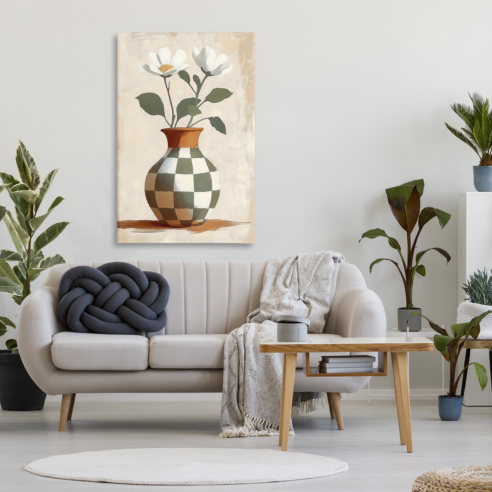 Stupell Industries Checkboard Green Flower Vase Canvas Wall Art, design by Creative Studio