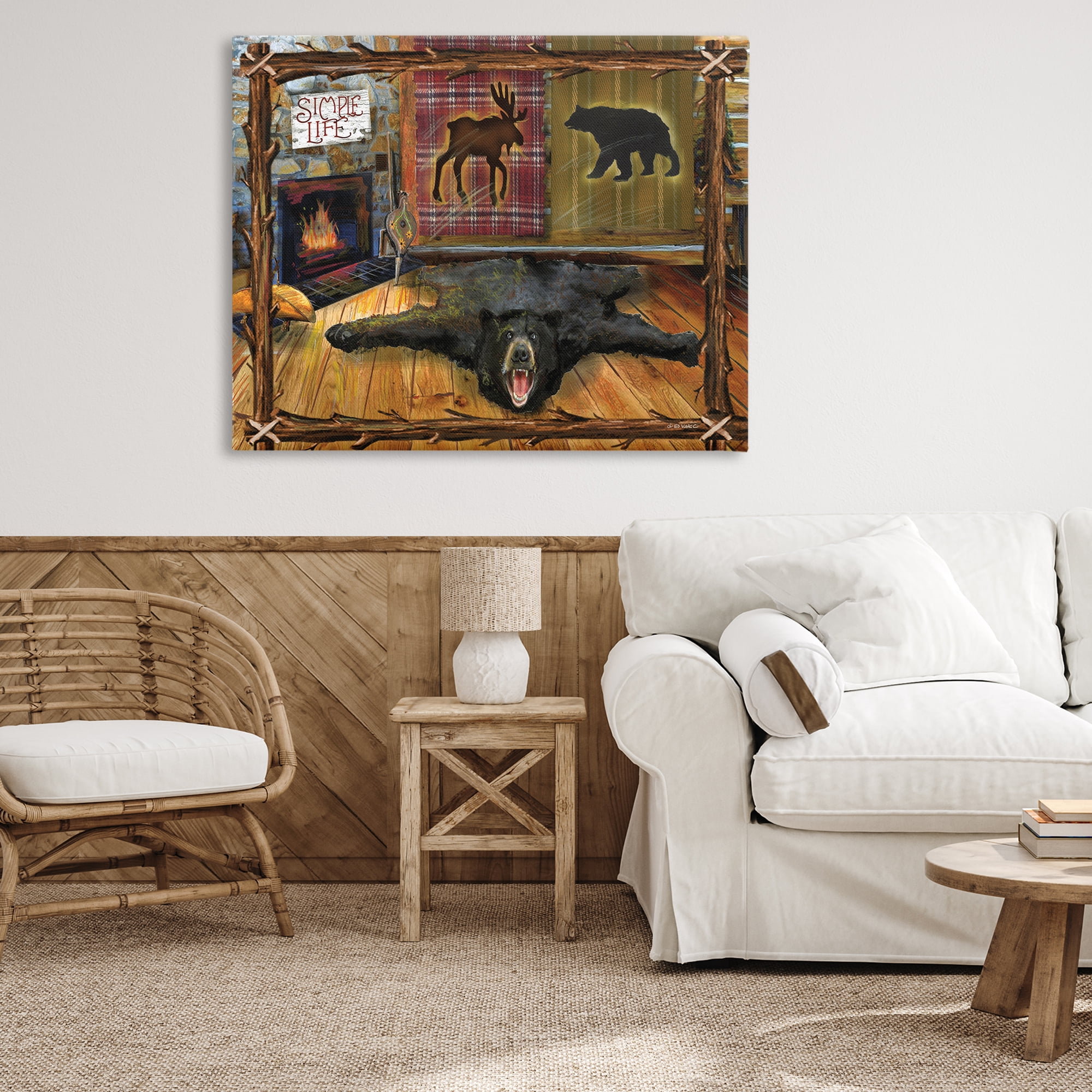 Stupell Industries Rustic Cabin Interior Animals & Insects Painting Gallery Wrapped Canvas Art Print Wall Art, 48 x 36