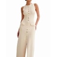 thumbnail image 3 of Robe Maxi d'Été Sans Manches à Simple Boutonnage en Tricot pour Femmes, Fendue, Col Rond, Longue Robe Moulante, 3 of 10