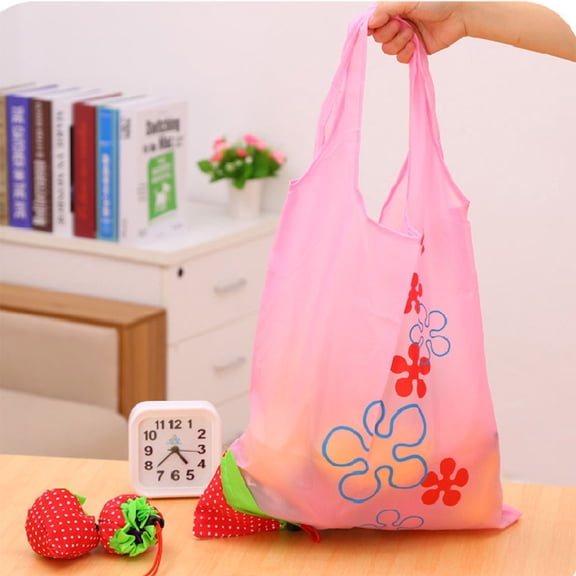 LOLIPPYY 6Pcs Portable Foldable Shopping Pouches with Strawberry Print for Everyday Storage