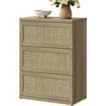 thumbnail image 7 of SICOTAS 34.2" Tall 3-Drawer Dresser Nightstand, Small Boho Rattan Chest of Drawers with Slide Rails, Wood Dresser Organizer, Modular Storage Cabinet for Bedroom & Living Room, Natural Oak, 7 of 7