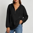 thumbnail image 5 of Women's Half Zip Hooded Sweatshirt Long Sleeve Loose Casual Pullover Hoodie with Pockets Solid Color Tops for Autumn Winter Wear Black, 5 of 9