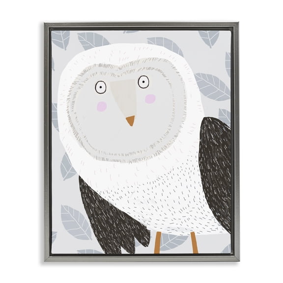 Stupell Industries Eclectic Leaf Patterned Owl Bird Gray Floating Frame Canvas Art, 17 x 21, by Carla Daly