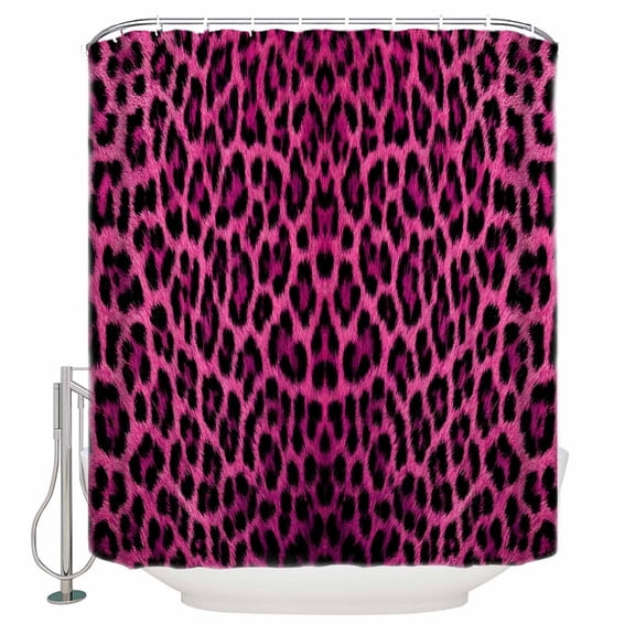 Pink Leopard Print Bathroom Shower Curtains with 12 Hooks Polyester Waterproof Shower Curtain for Stalls and Bathtubs Retro Chic Abstract Animals Texture Decorative Bathroom Privacy Curtain 72x96 In