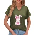 thumbnail image 4 of Corto para las Mujeres Casual Verano 2025 Pascua Impresión V-Cuello Camiseta, Ligero 95% Poliéster 5% Spandex Top para Toda la Temporada Hogar Y Diario, 4 of 7