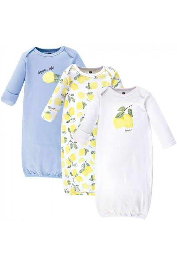 Infant Girl Cotton Long-Sleeve Gowns 3pk, Lemon, 0-6 Months